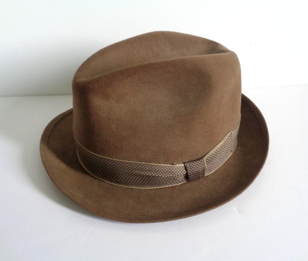 Royal Stetson Gimbels Brown Felt Fedora Hat Size 6 7/8 Lined Vintage Classic